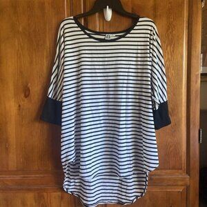 Starbucks High-Low Tunic Top Black/White Striped Lagenlook 3/4 Sleeve Size XL